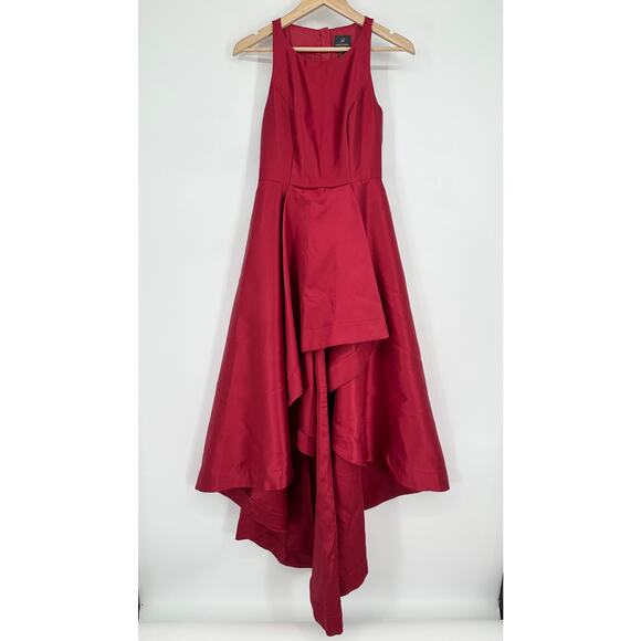 Adrianna Papell High Low Mikado Gown Ruffle Sleeveless Midi Maxi Satin Dress - Picture 3 of 12